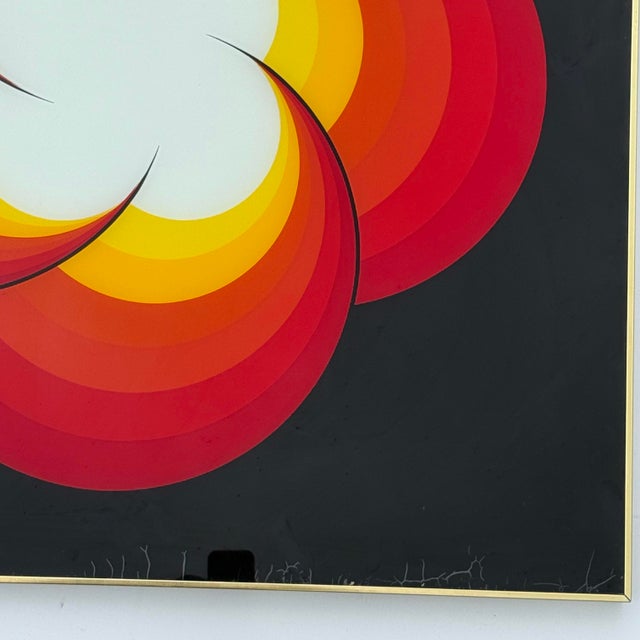 Op Art Large 1970's Floral Reverse Printed on Glass Wall Art by Turner. For Sale - Image 3 of 8