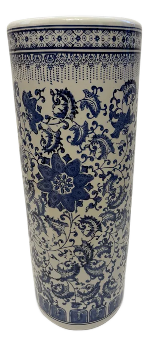 Vintage Chinoiserie Blue and White Umbrella Stand