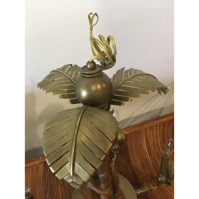 Chinoiserie Monkey & Brass Palm Frond Leaf Six-Light Chandelier For Sale - Image 3 of 11