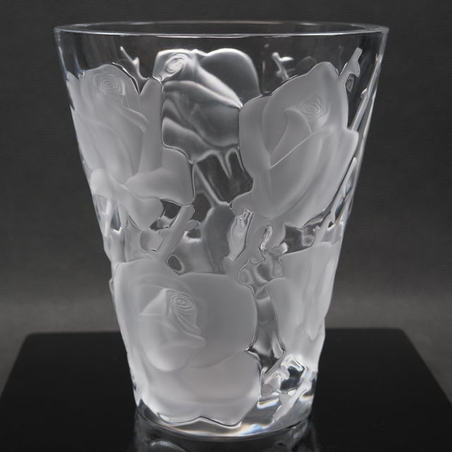 This large Ispahan vase, named for a variety of rose and designed by Marc Lalique circa 1952, features frosted roses and...