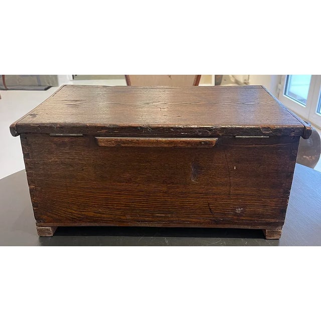 Antique Primitive Wooden Chest With Original Iron Hardware & Aged Patina For Sale - Image 6 of 8