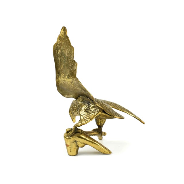 Metal Mid 20th Century Solid Gold Brass Sitting Eagle Figurine Model For Sale - Image 7 of 8