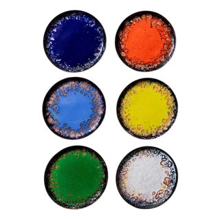 Vintage Enamel Coasters, 1960s, Set of 6 For Sale