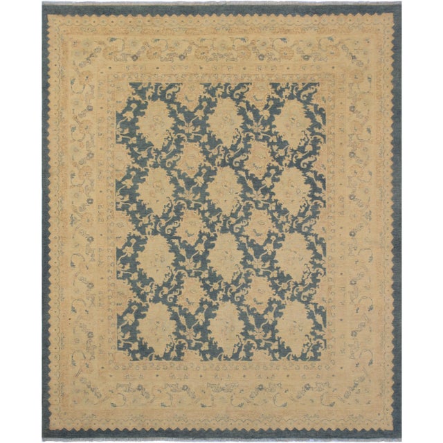Blue 1990s Shabby Chic Sun-Faded Charcoal/Lt. Tan Hand-Knotted Rug - 7'8 X 9'3 For Sale - Image 8 of 8