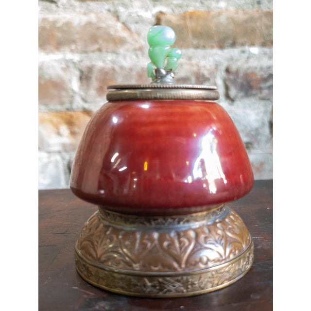 We are selling this beautiful Chinese 18th century water coupe in Langyao red glaze. This porcelain coupe has been mounted...