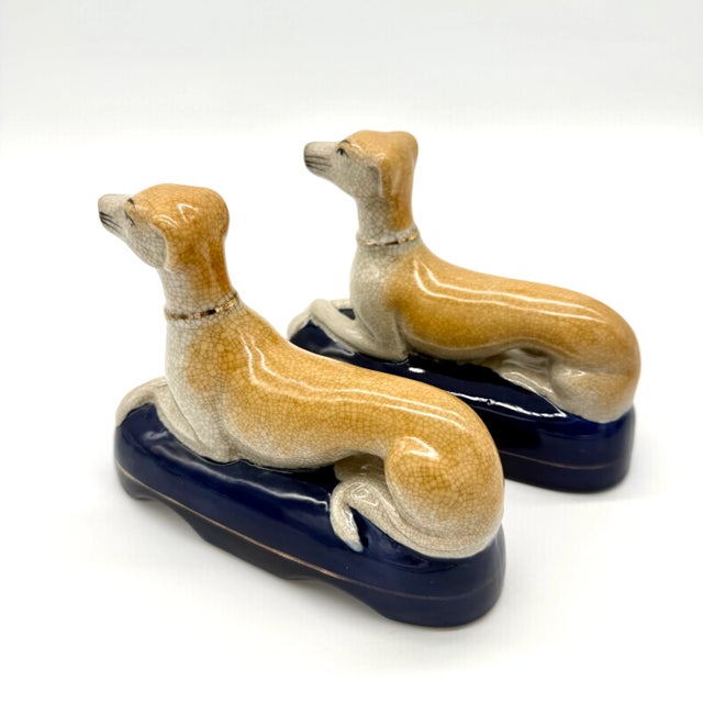 Mid-Century Staffordshire-Style Whippet or Greyhound Ceramic Figurines, a Pair For Sale In Austin - Image 6 of 10