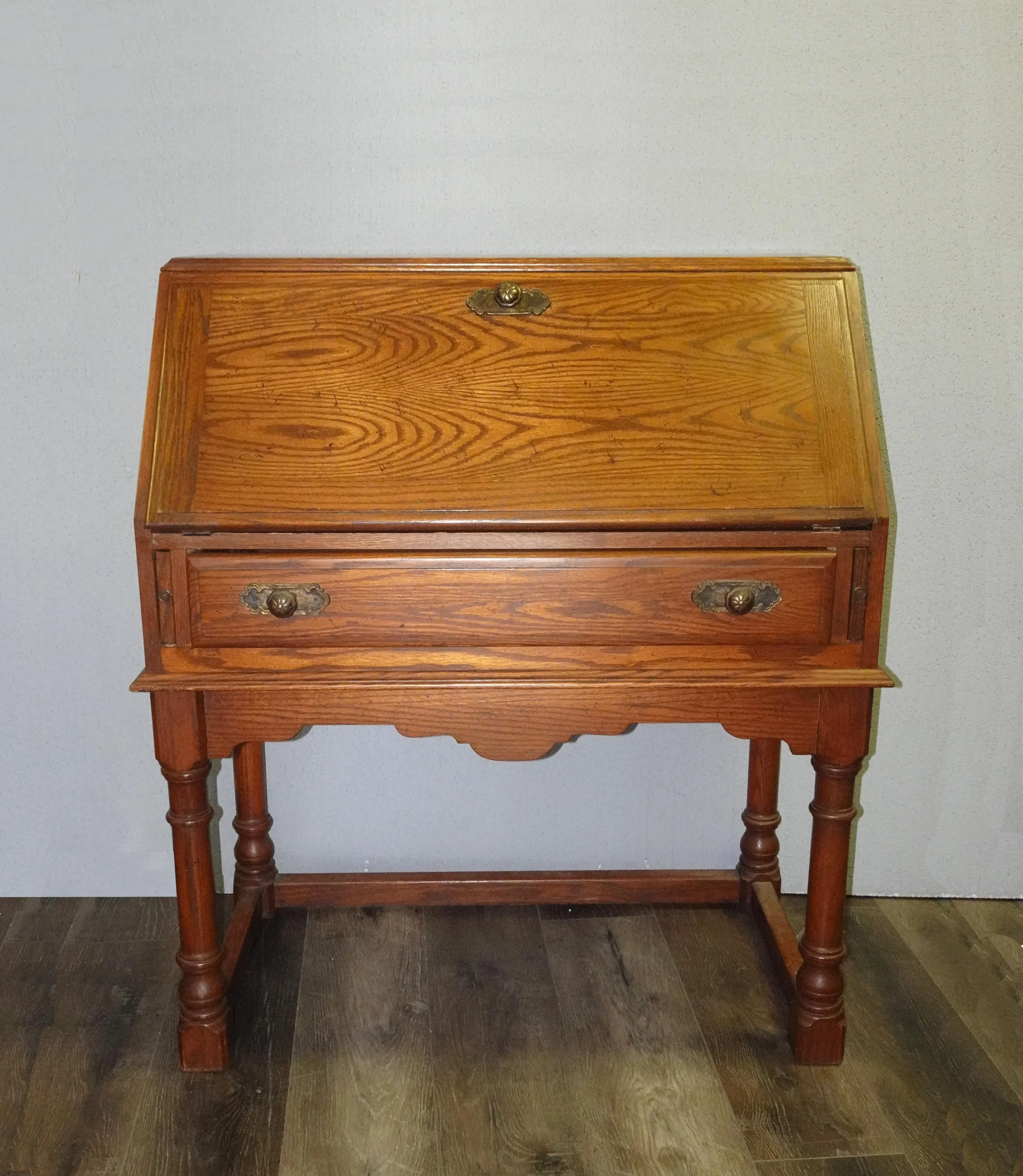 Lh25 Vintage French Country Drop Leaf Secretary Desk Solid Oak