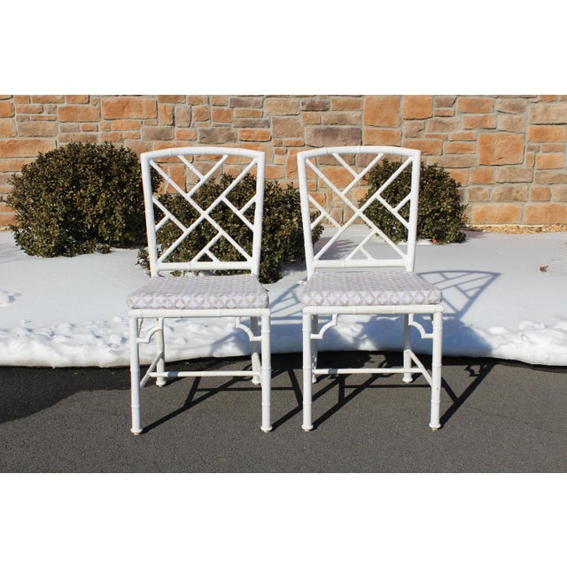 Chinoiserie Hollywood Regency Chinoiserie Faux Bamboo Aluminum Patio Chairs—Set of 6 For Sale - Image 3 of 18