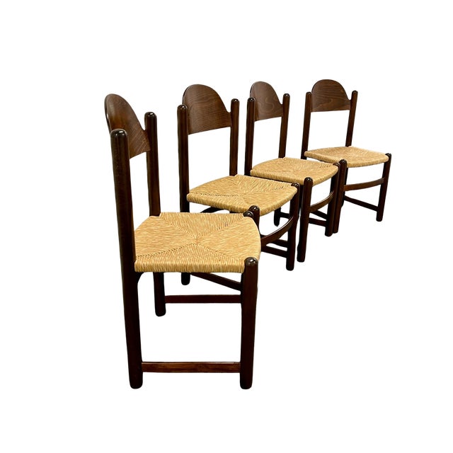 1970s Set of 4 Vintage 1970’s Attributed to Hank Lowenstein "Padova" Italian Rush Seat Dining Chairs For Sale - Image 5 of 13