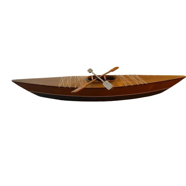 1950s 1950s Wooden Boat Model, Two Seats and Two Paddles For Sale - Image 5 of 7