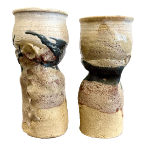 Vintage Boho Organic Studio Pottery Vase- Set of 2