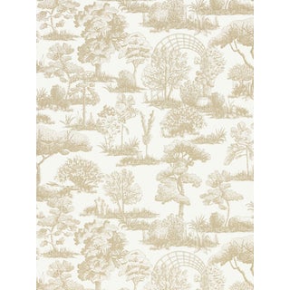 Sample - The House of Scalamandré Garden Toile Wallpaper, Latte For Sale