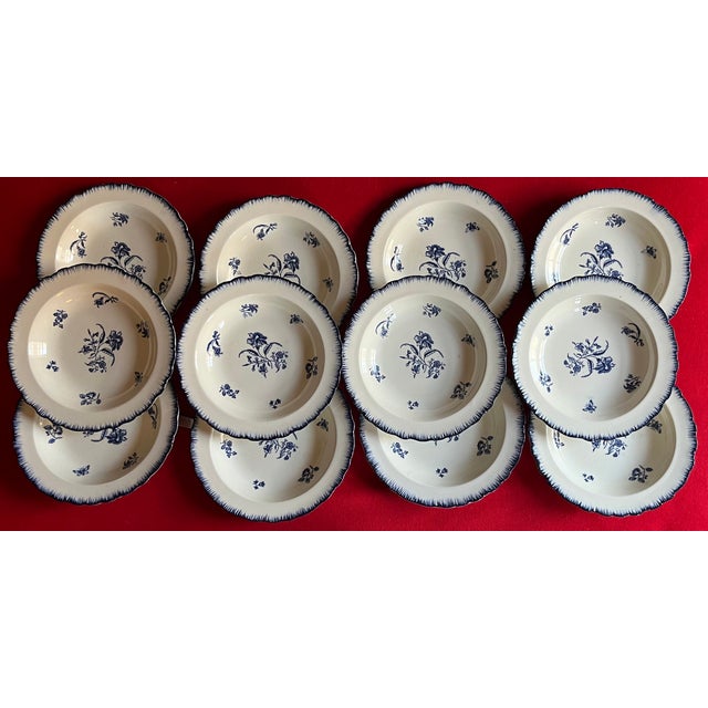 Antique Early 20th C. English Blue & White Cauldon Porcelain Soup Bowls in the Gillyflower Pattern for W. H. Plummer, New York - Set of 12 For Sale - Image 17 of 17