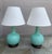 Pair of Christopher Spitzmiller single gourd table lamps in turquoise glaze with mahogany bases. Lamps measure 10-12"...