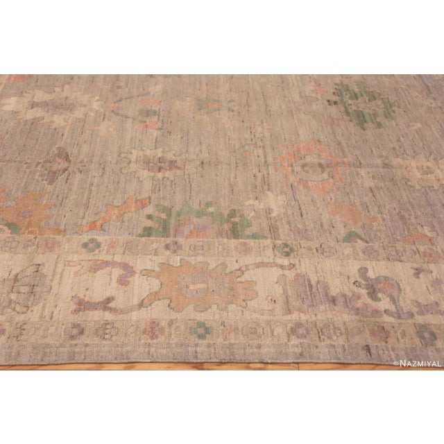 2020s Soft Grey Tribal Room Size Turkish Oushak Design Modern Area Rug For Sale - Image 5 of 6