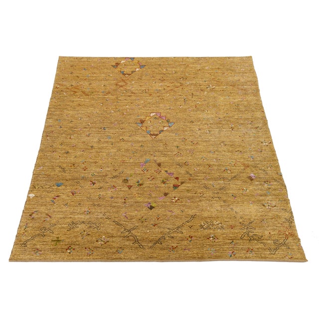 Moroccan Hand-Knotted Wool Area Rug - Golden Ochre Modern Moroccan Style For Sale - Image 3 of 11