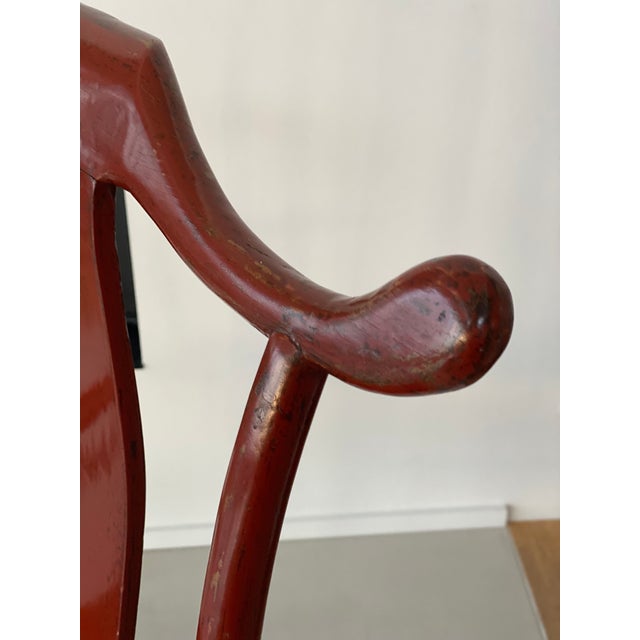 Wood Chair in Ming Chinese style with High Backrest and Red Lacquer For Sale - Image 7 of 18