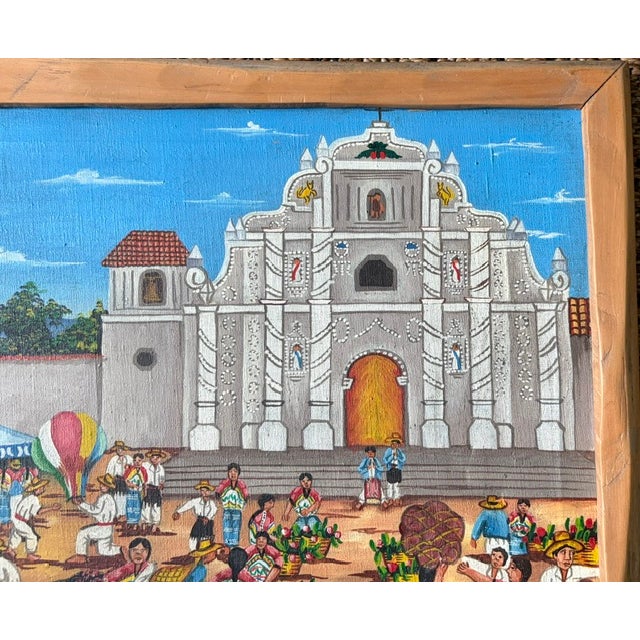 Wood Detailed Latino Folk Art Comalapa School Movement - Painting of the Fiesta De Comalapa, Signed For Sale - Image 7 of 11