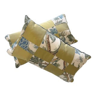 Silk & Linen Patchwork Pillows For Sale