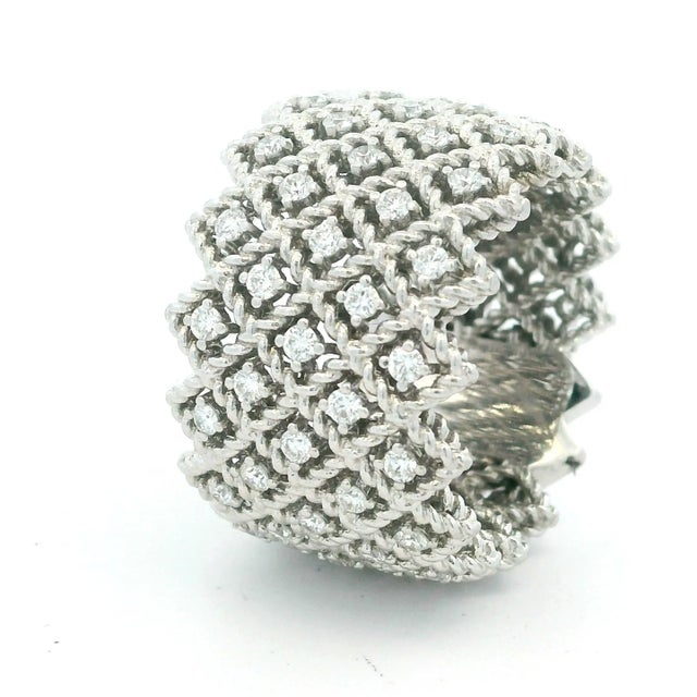 Roberto Coin 18k White Gold 1.40 Carat Diamond Wide Lattice Band Ring For Sale - Image 4 of 12