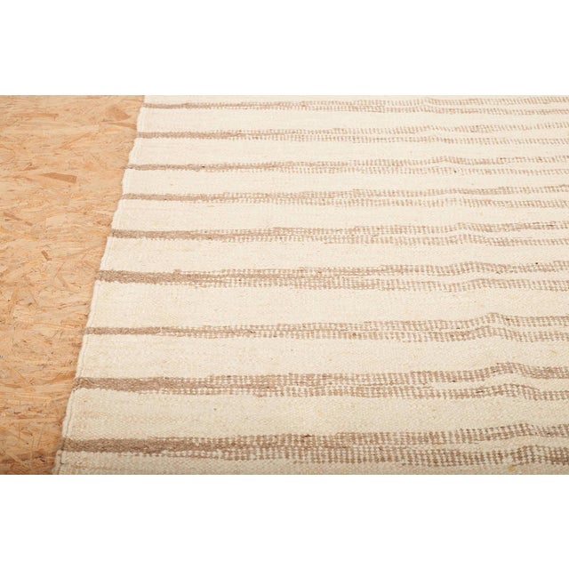 Textile Handwoven Wool Rug in Beige Brown Stripes For Sale - Image 7 of 12
