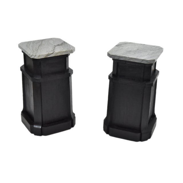 Early 20th Century Vintage Pair of Art Deco Architectural Pedestals With Marble Tops For Sale - Image 5 of 12