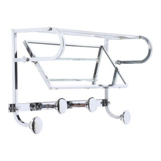Art Deco Streamlined Machine Age Wall Mounted Chrome Hat/Coat Rack W/ Mirror For Sale
