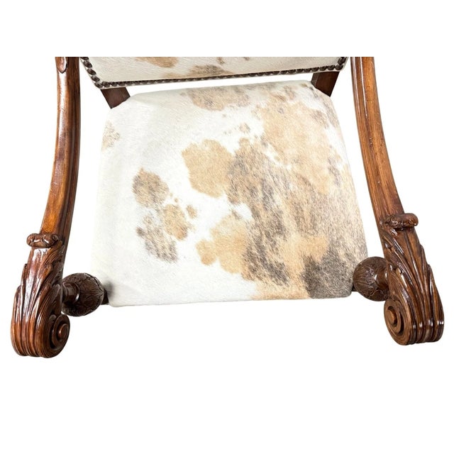 Antique French Baroque Carved Wood Animal Hide Throne Chair For Sale - Image 14 of 17