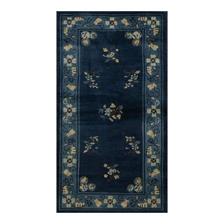 1920s Navy Blue Floral Oriental Antique Chinese Peking Small Rug 3' X 5' 10'' For Sale