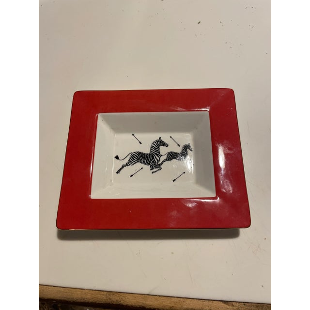 2010s Scalamandre Zebras by Lenox Red Borders Dish For Sale - Image 5 of 5