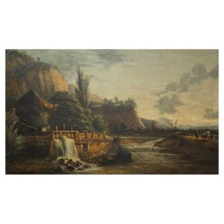 French School Artist, People Near a Lock, 19th Century, Canvas Painting For Sale