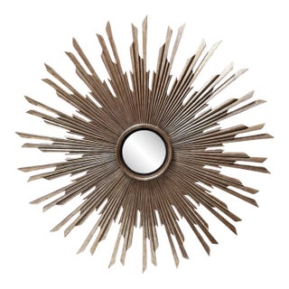 Nancy Corzine Silver Giltwood Starburst Convex Mirror For Sale