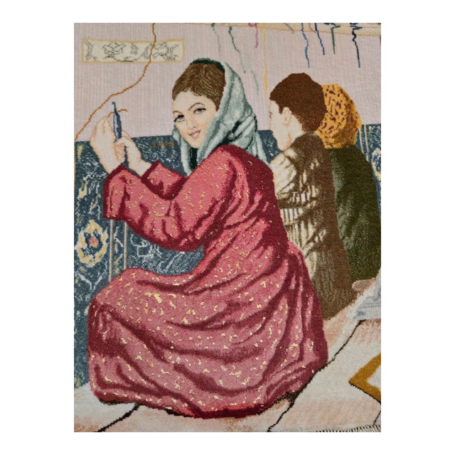 Vintage Persian Pictorial Tabriz Rug, Hand-Knotted Wool For Sale