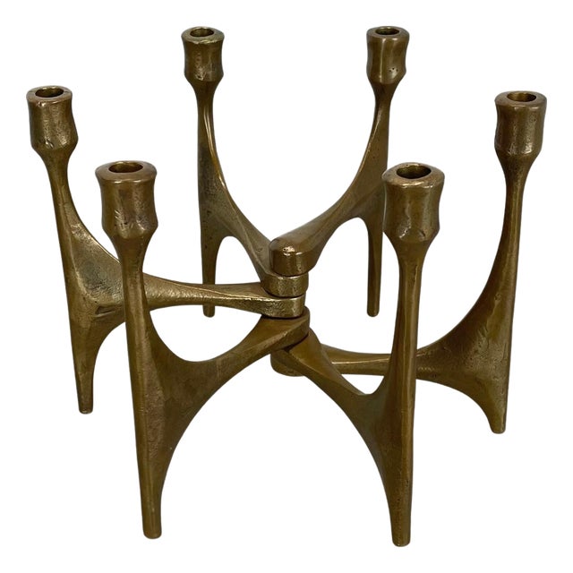 Large Mid-Century Modern Brutalist Bronze Candleholder by Michael Harjes, Germany, 1960 For Sale