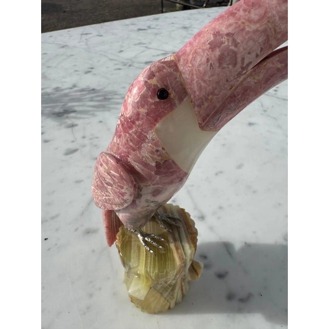 Late 20th Century Late 20th Century Pink Quartz Stone Toucan Parrot on Onyx Tree Stump For Sale - Image 5 of 8