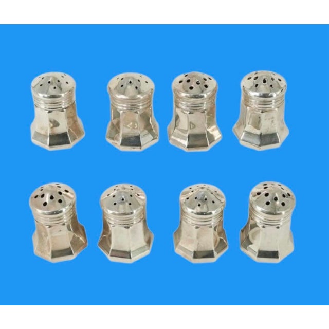 Silver Vintage Cartier Solid Silver Set of Salt and Pepper Octagonal Form Box of 8 For Sale - Image 8 of 9