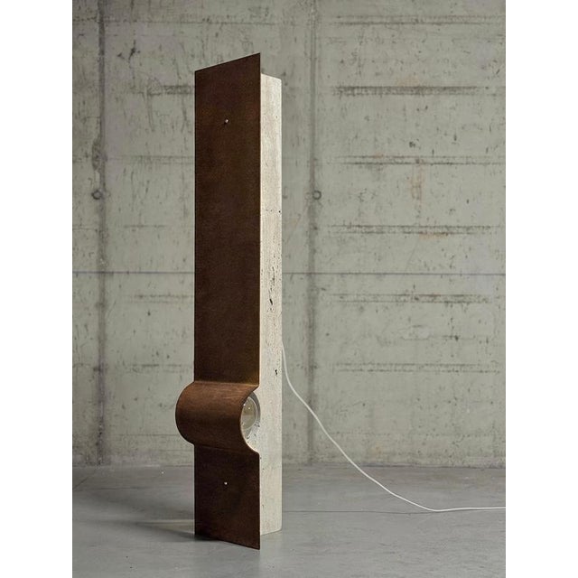 Oculus X Floor Lamp in Oxidized Iron & Travertine by D´ARK Atelier For Sale - Image 14 of 18