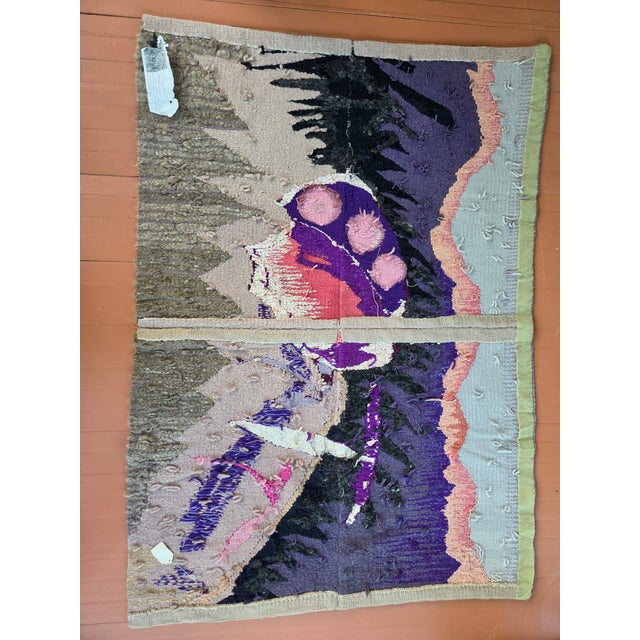 1980s Dinosaur Egg: Hand Woven Tapestry Primitive Flower Series For Sale - Image 9 of 9
