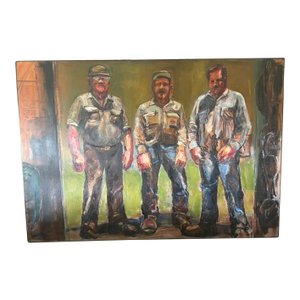 1990s Large Original Oil Painting by Beth Pearson Lund Called "Roughnecks"