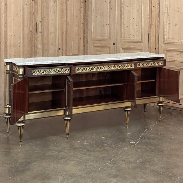 Grand Antique French Louis XVI Mahogany Marble Top Buffet a l'Etrusque For Sale - Image 13 of 18