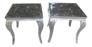 Mid-Century Modern Pair of Designer Chrome and Black Glass Side Tables