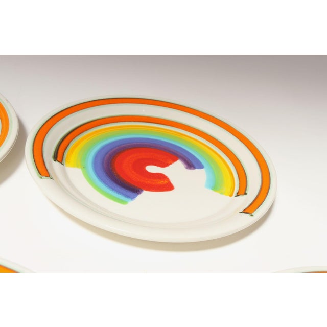 Ceramic Set of Eight Italian Porcelain Salad and Dinner "Rainbow" Plates by Mancer For Sale - Image 7 of 16