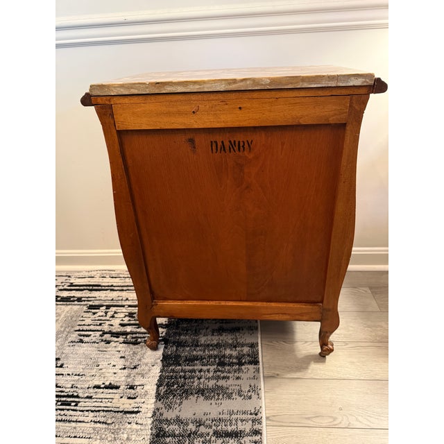 Vintage Danby French Provincial Marble Top Commode Chest – Mid-Century Louis XV Style 3-Drawer Nightstand Side Table For Sale In Washington DC - Image 6 of 8