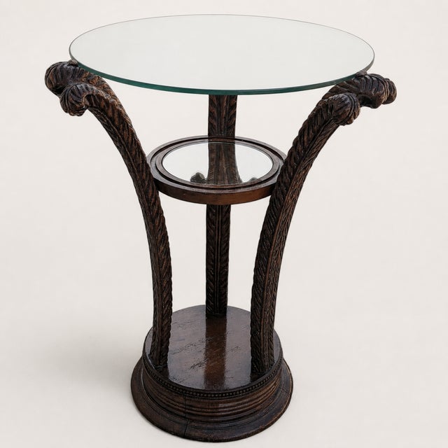 Art Nouveau Carved Wood and Glass Pedestal Side Table, Early 20th Century For Sale - Image 12 of 13