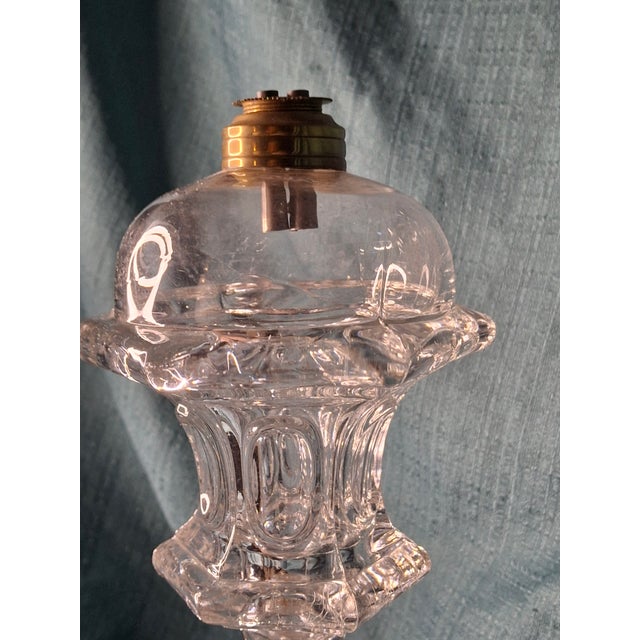 Mid 19th Century Antique Sandwich Flint Glass Whale Oil Lamp Ring & Oval Pattern Hex Base C. 1850 For Sale - Image 5 of 11