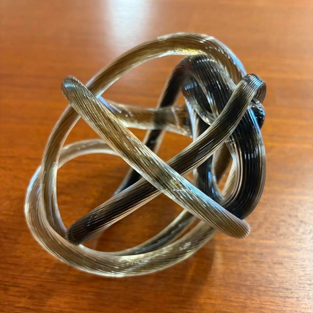 Glass Vintage Ribbed Hand Blown Smoky Art Glass Knot Sculpture For Sale - Image 7 of 17