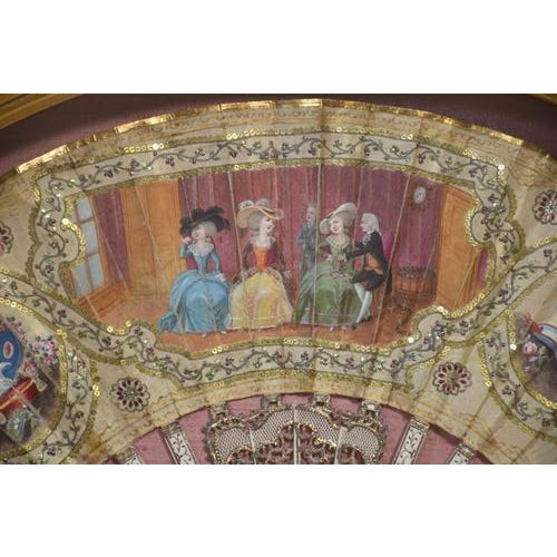 Framed Brisé Fan with Hand-Painted Courtly Scene For Sale - Image 3 of 7