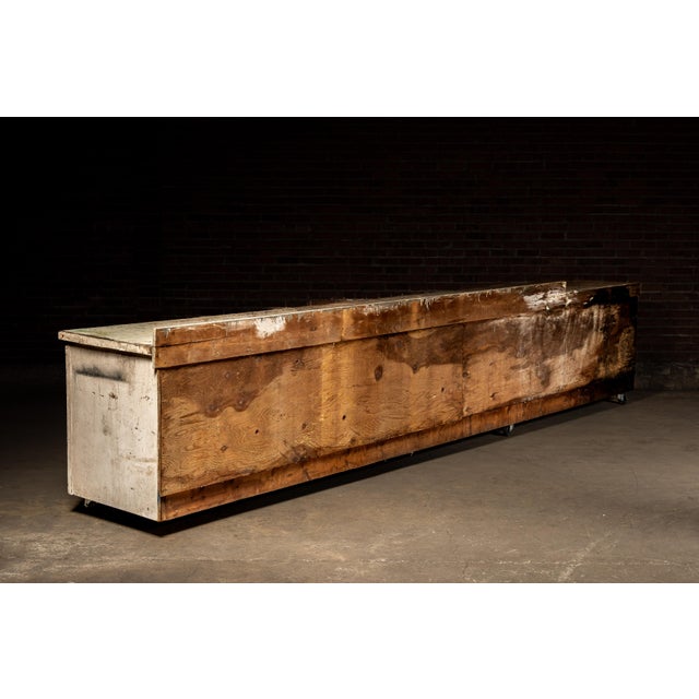 Wood Early 20th Century Monumental Industrial Shop Workbench Cabinet With Labeled Drawers For Sale - Image 7 of 18