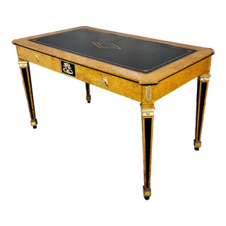 Biedermeier Burl Maple W/ Leather Top Writing Table For Sale