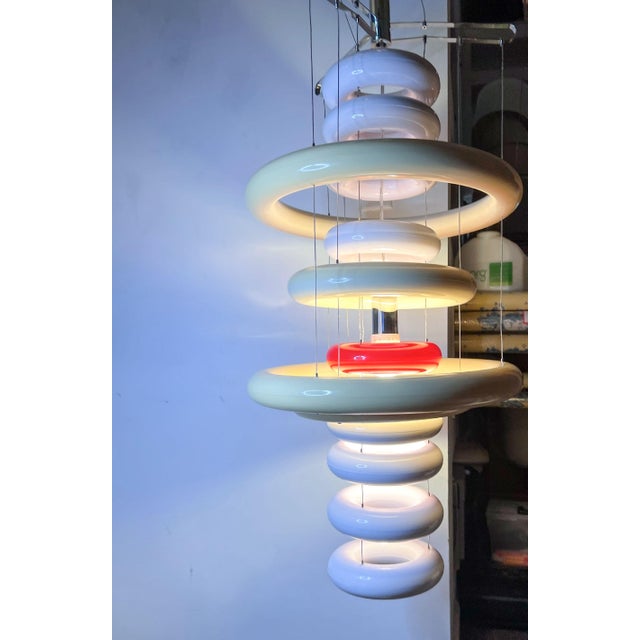 Verner Panton Verner Panton Verpan Ufo Chandelier, White, Red, Chrome, Denmark, 1975, 2015 For Sale - Image 4 of 12